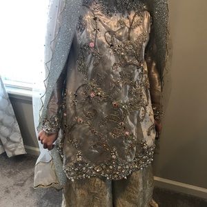 Brand New Bridal Party Gold Gharara Peplum Womens